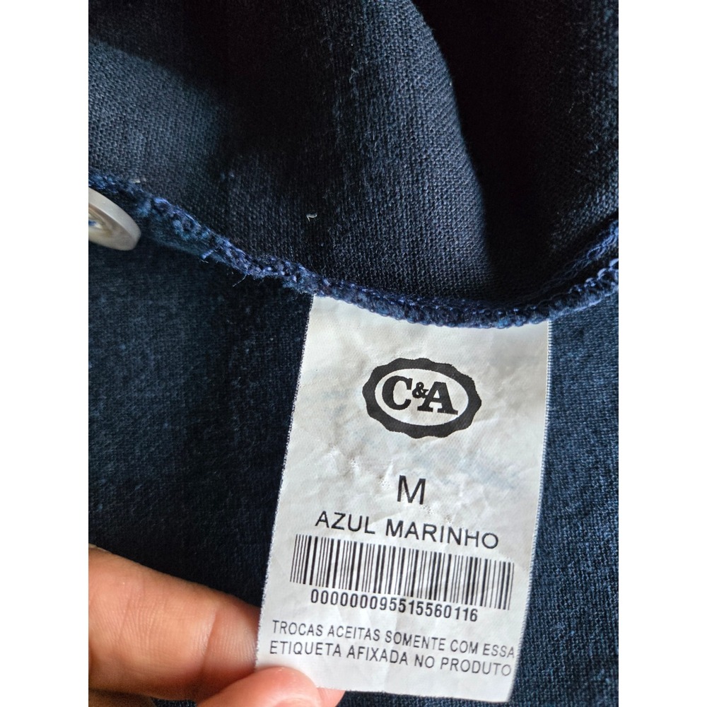 Yessica Navy Blue Linen Blend Button Front Midi Dress M Coastal Chic Minimalist - Picture 9 of 10
